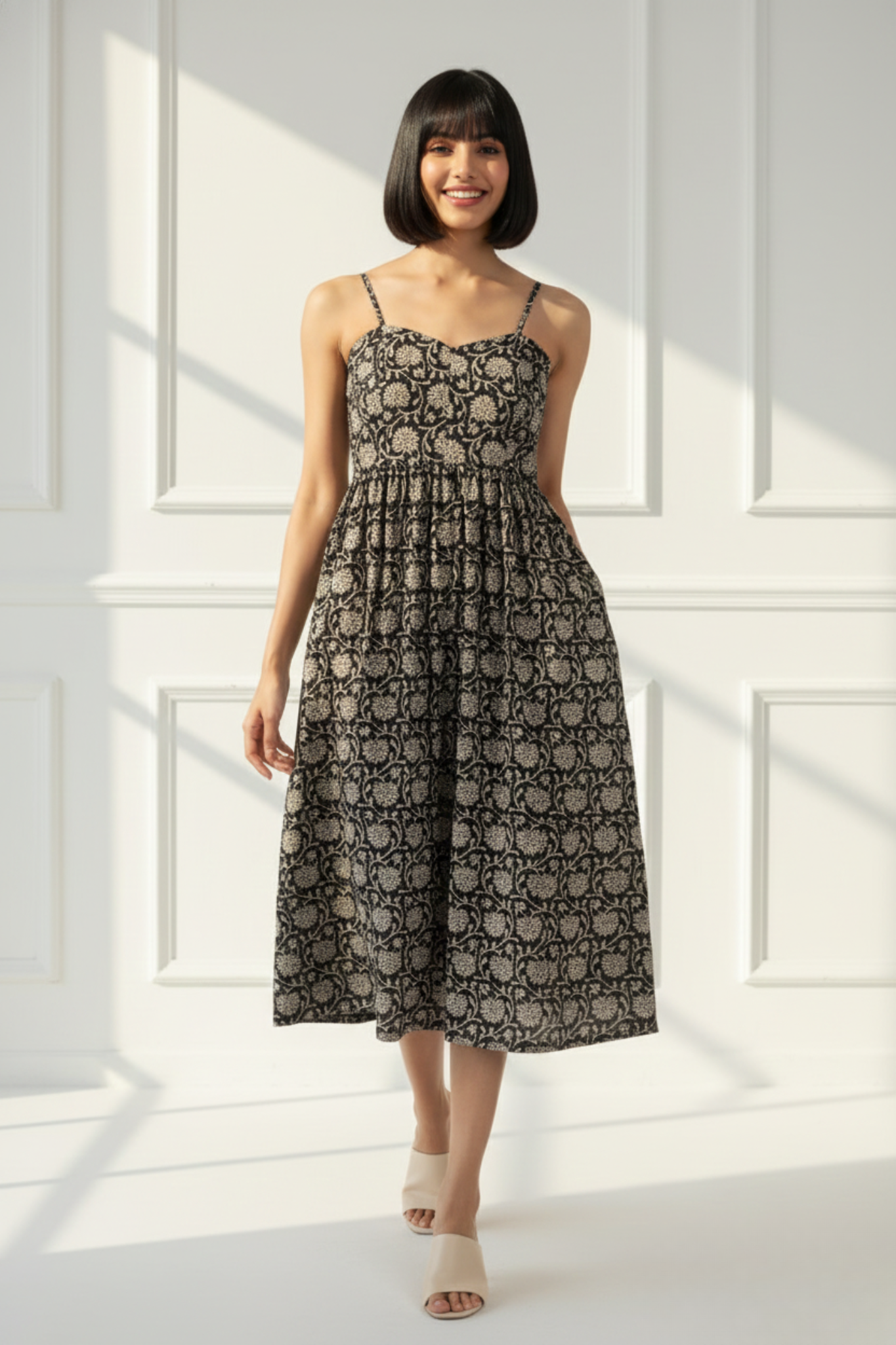 strap dress - chrysanthemum bloom & twilight radiance