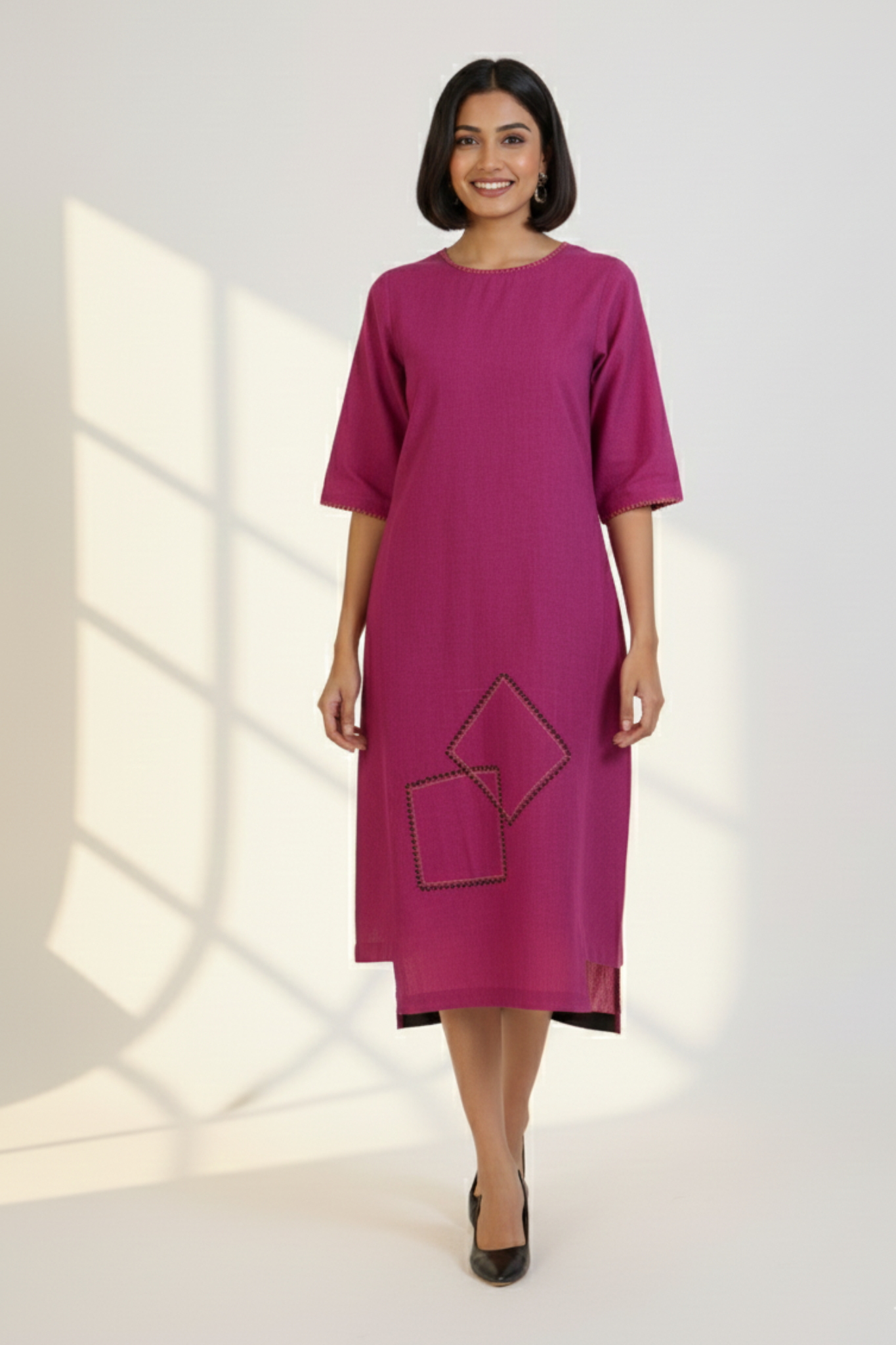 Magenta Melody Side Bias Shift Dress