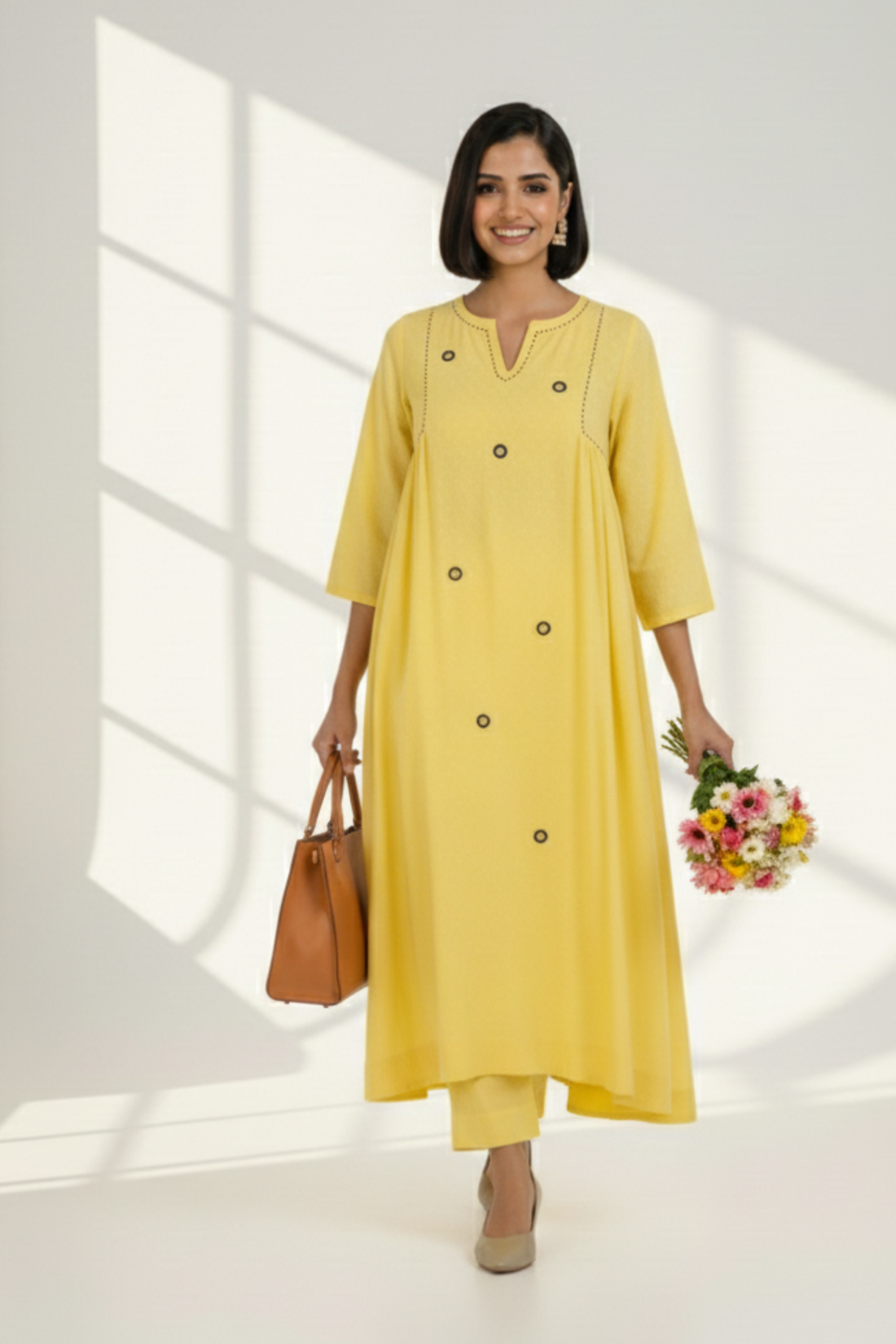 Co-ord Set Sunlit Violet Reflections Side Gather A-Line Kurta & Pants