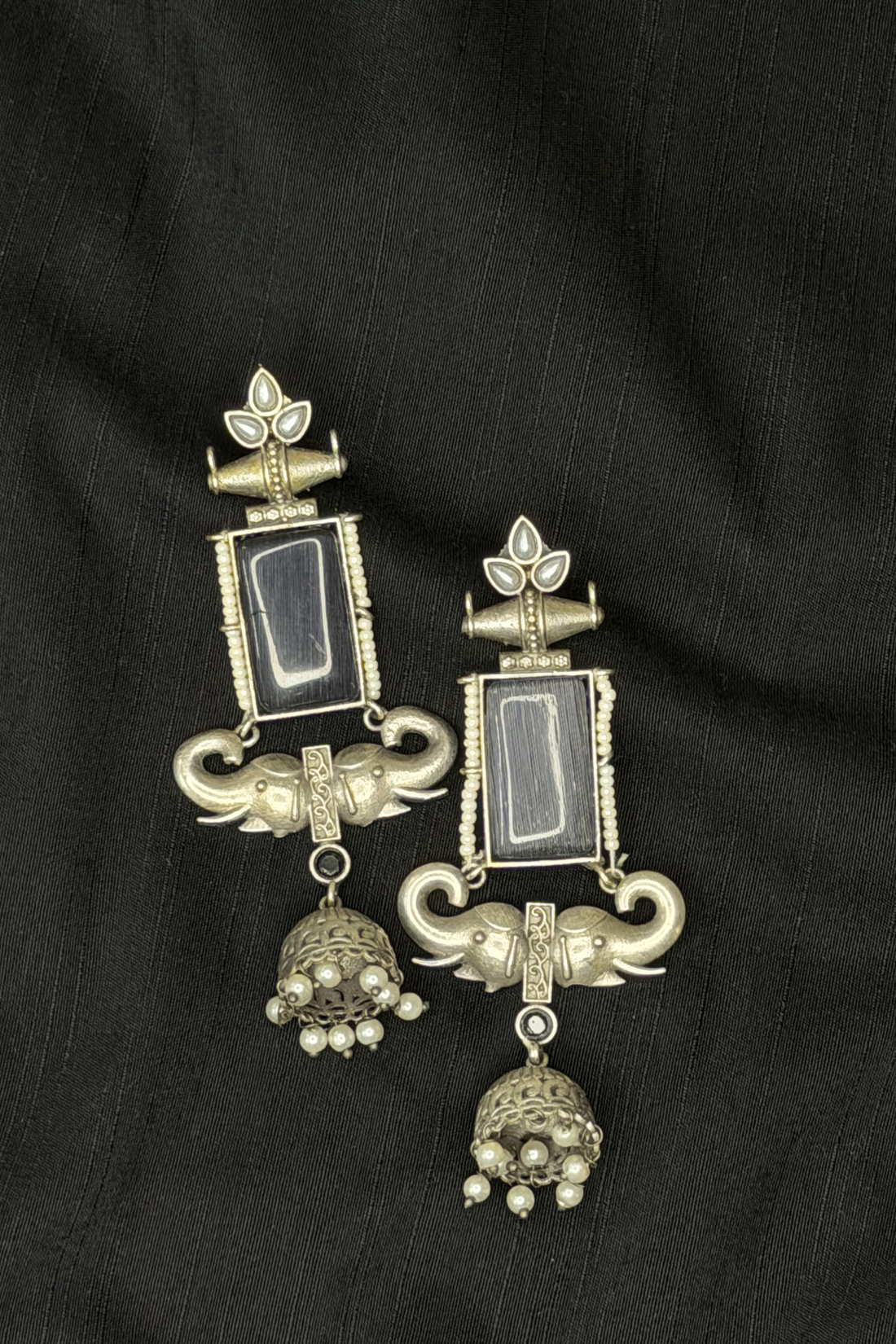 Black Stone Elephant Earrings oxidised earrings