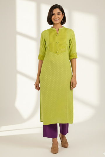 Lime Luster Stripes Long Panel Kurta