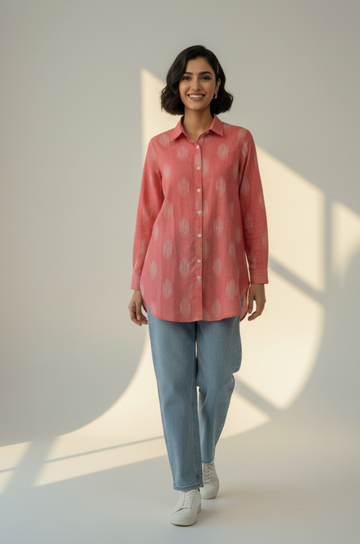 Coral Breeze Cotton Button Down Shirt