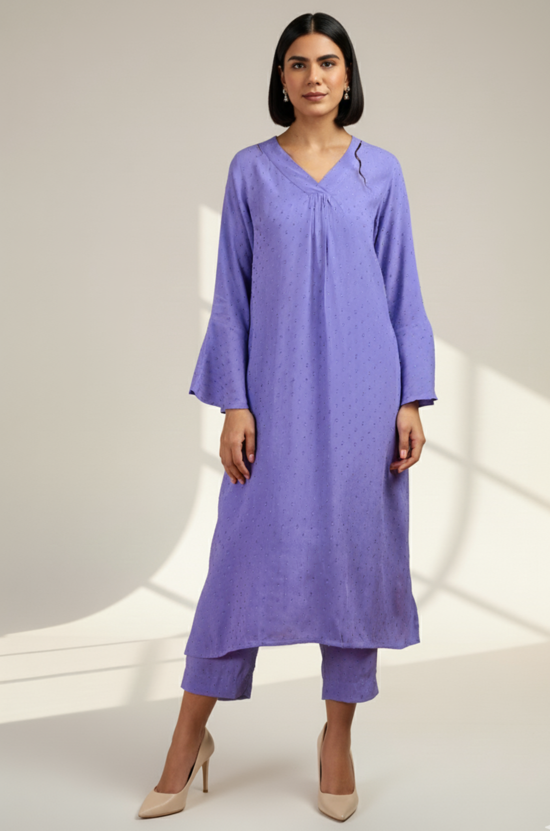 Coord Set- Wisteria Veil Modern Long Tunic Kurta and Pants (set of 2)