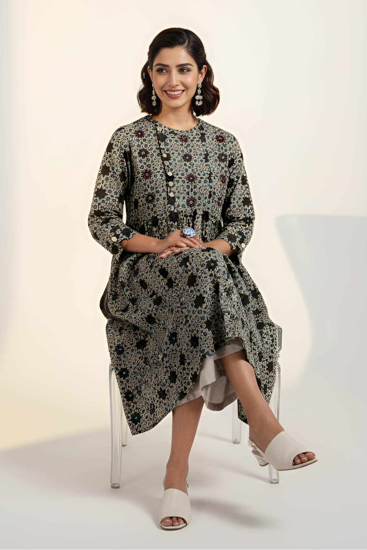 zen yoke gather kurta - hickory brown & stargazer lily