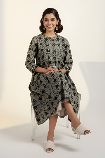 zen yoke gather kurta - hickory brown & stargazer lily