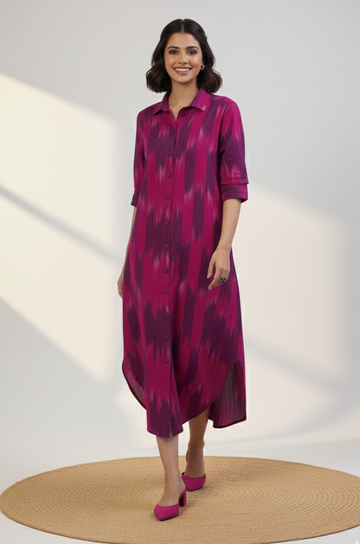 Amethyst Rose Long Cotton Shirt Dress