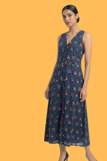 Indigo Muse V-neck Button Down Dress