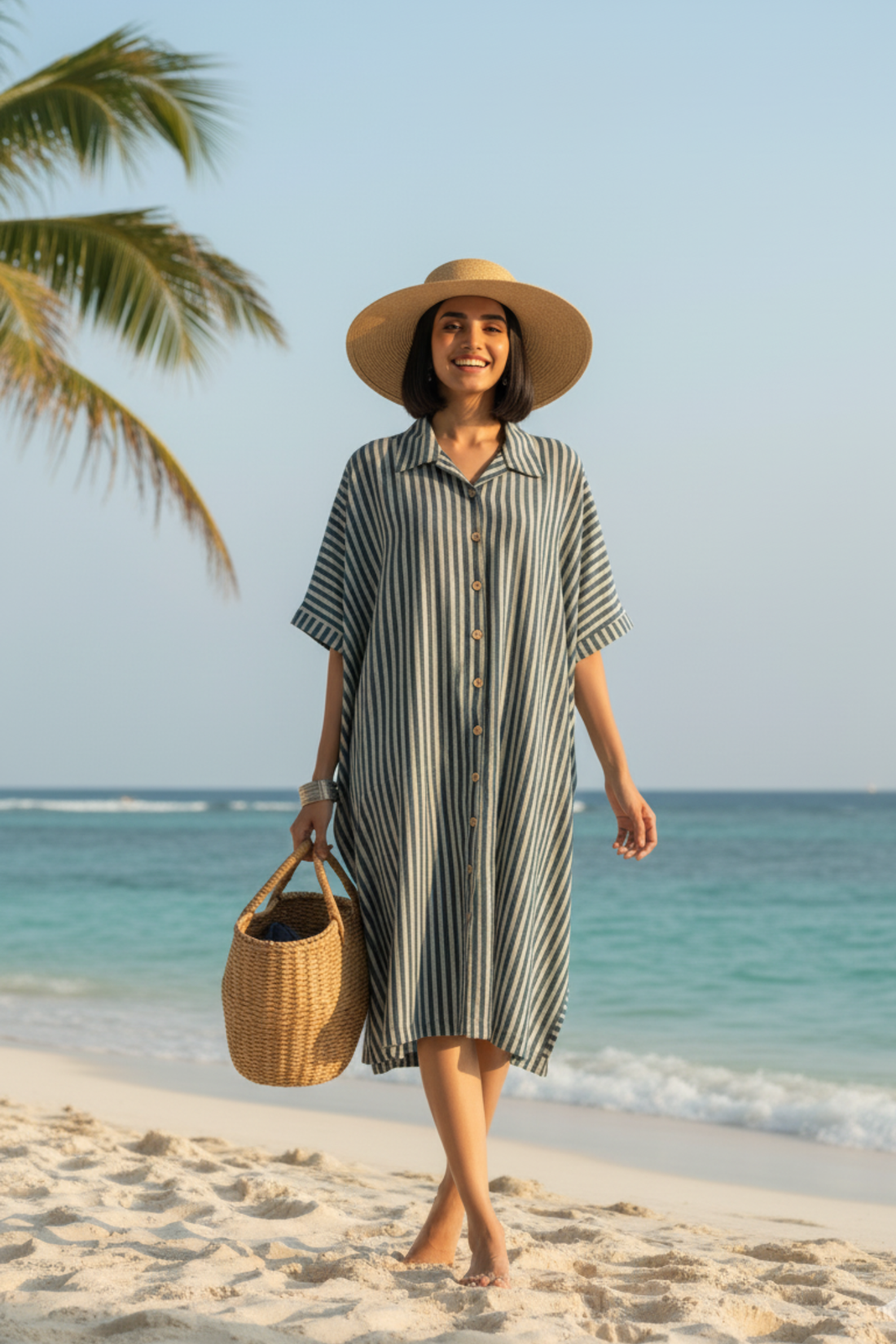 Sapphire Waves Button Down Kaftan Tunic