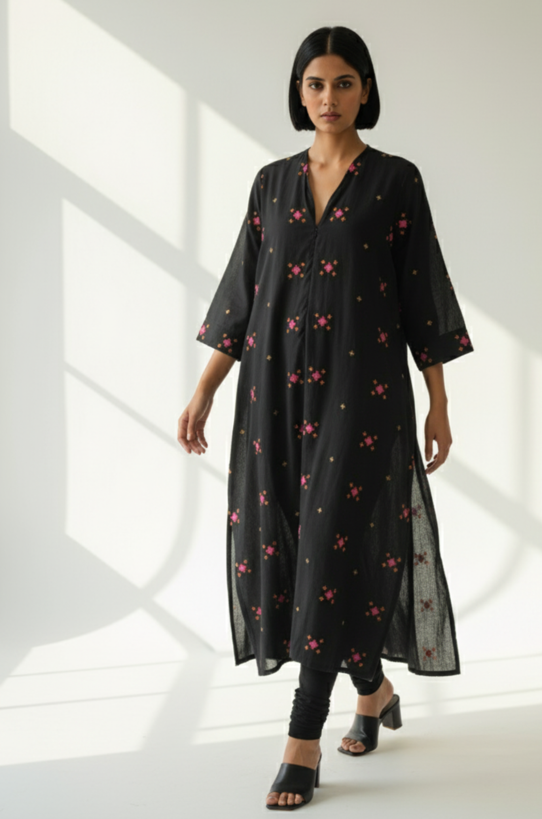 Midnight Spark Cotton Front Zipper A-Line Kurta