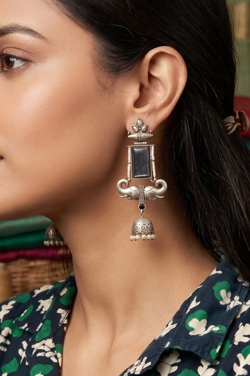 Black Stone Elephant Earrings oxidised earrings