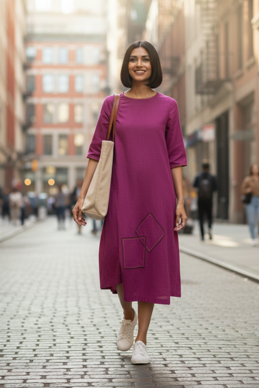 Magenta Melody Side Bias Shift Dress