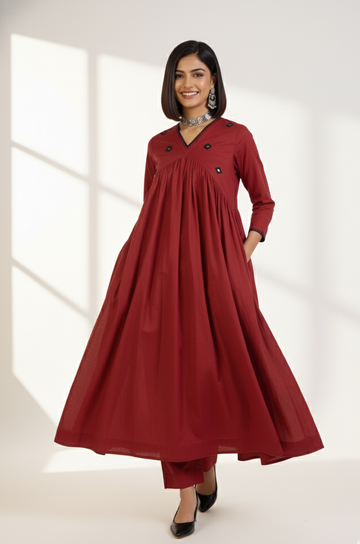 Rust & Noir Reverie V-Neck Gather Anarkali
