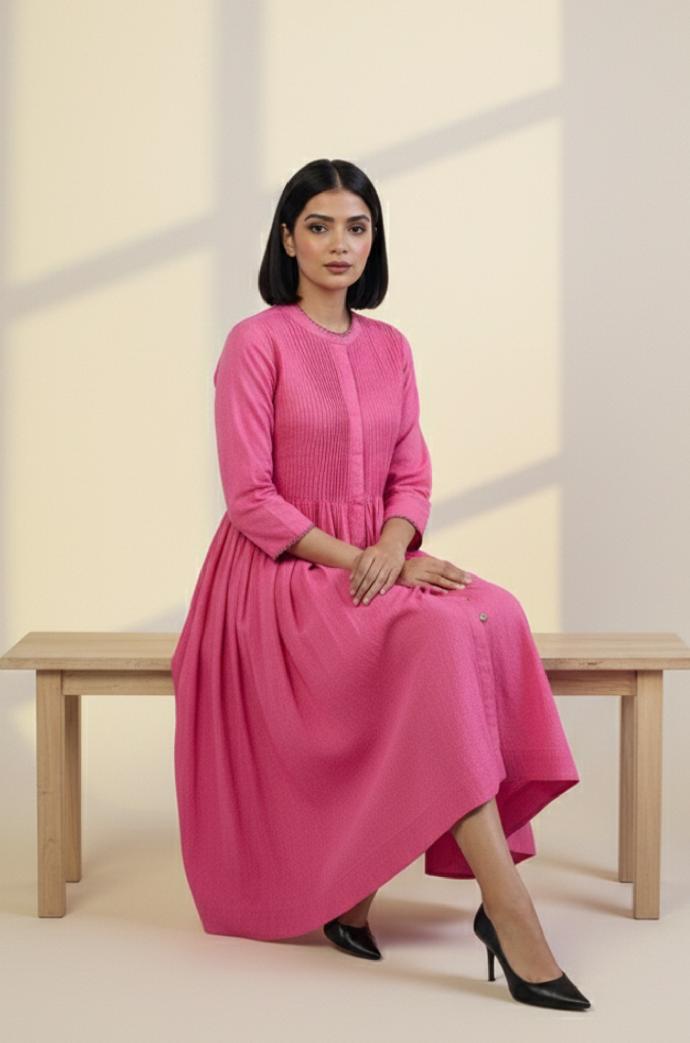 Petal Pink Cotton Infinity Pintuck Dress