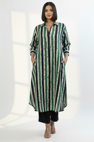 Jade Bands Cotton Collar Box Pleat Kurta