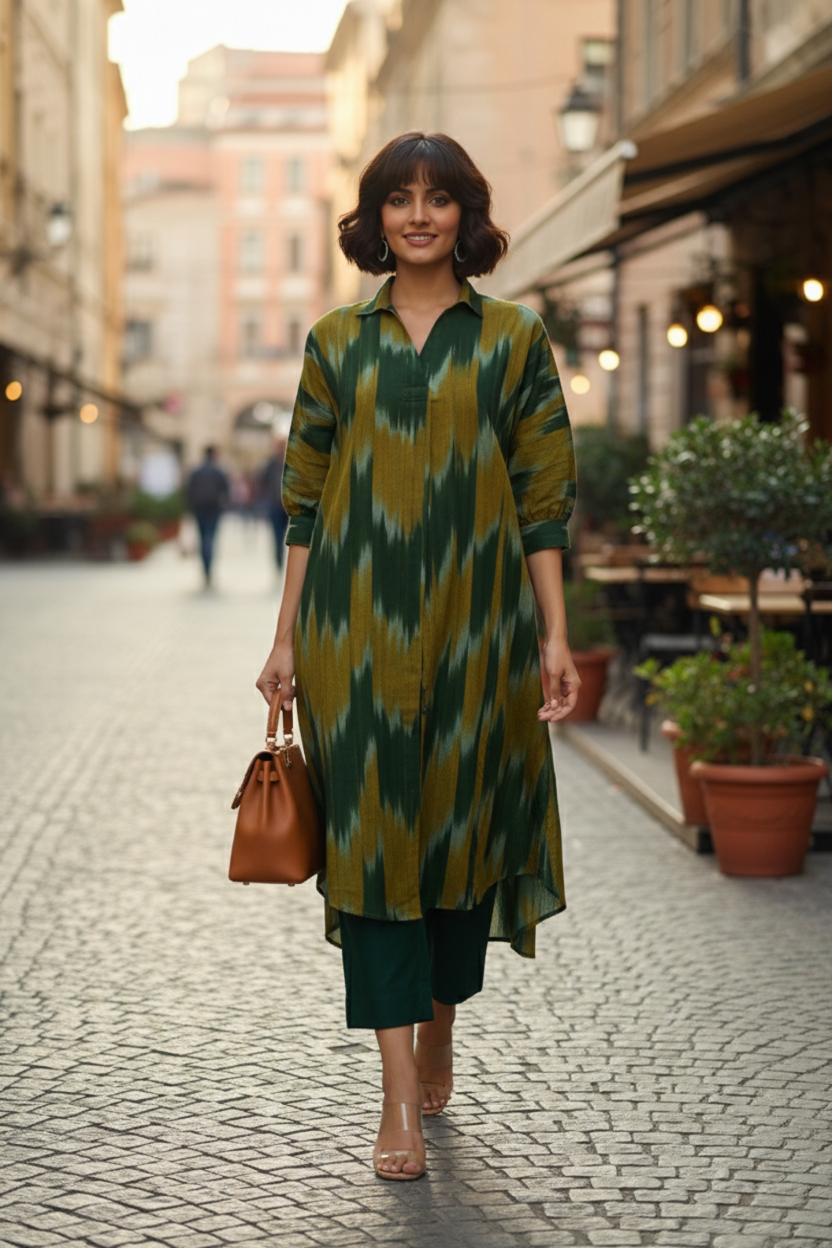 Mustard Meadow Collar Box Pleat Kurta