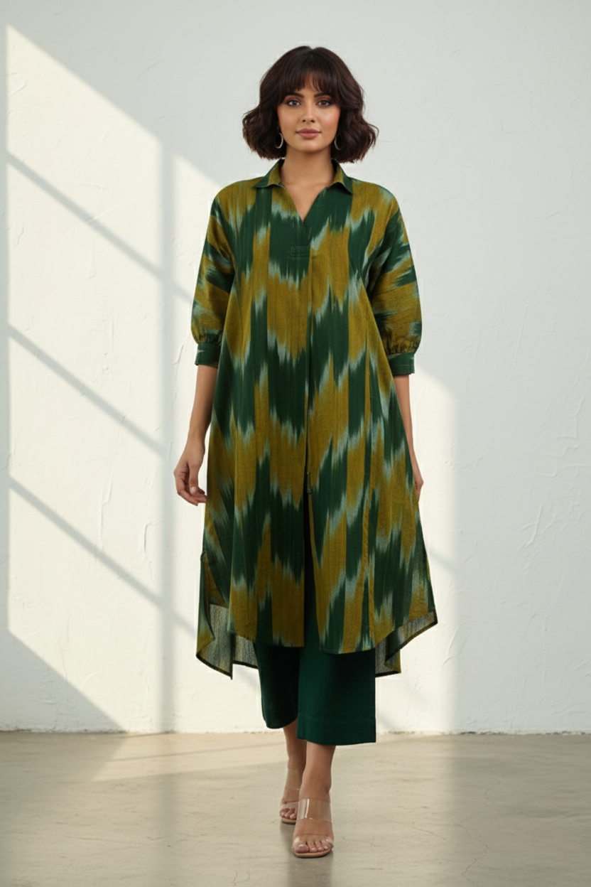 Mustard Meadow Collar Box Pleat Kurta
