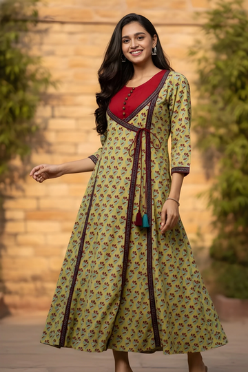 mughal dori angrakha with sleeveless dress - Mint Garden & Ruby Bouquet