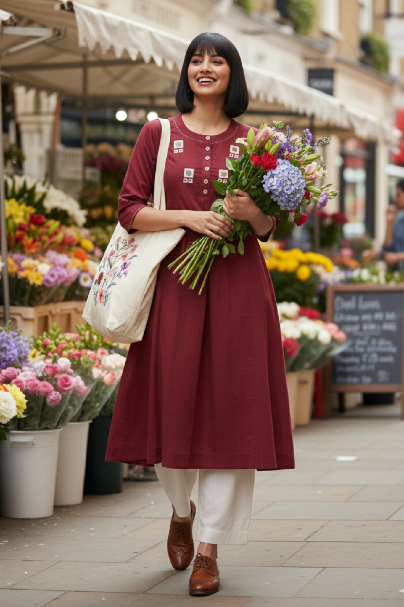 kalidar kurta - merlot maroon & ivory reflections