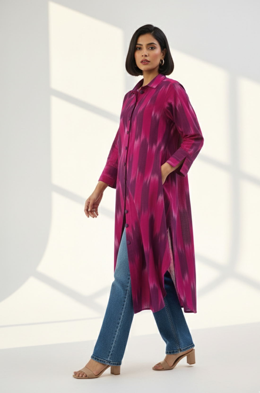 Amethyst Rose Long Cotton Shirt Dress