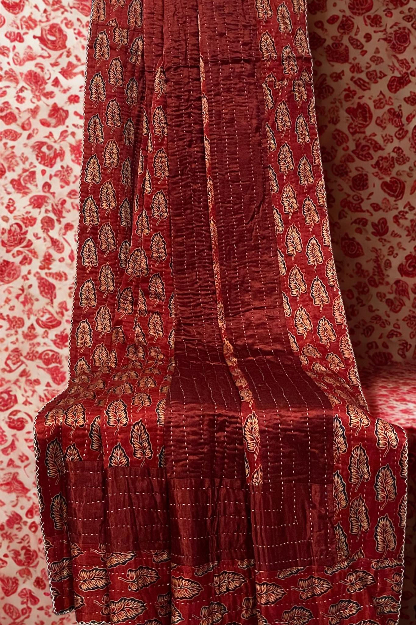 handcrafted reversible mashroo double quilt with filler - Scarlet & Lotus Bloom