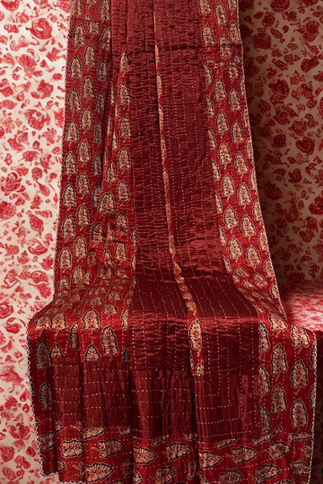 handcrafted reversible mashroo double quilt with filler - Scarlet & Lotus Bloom