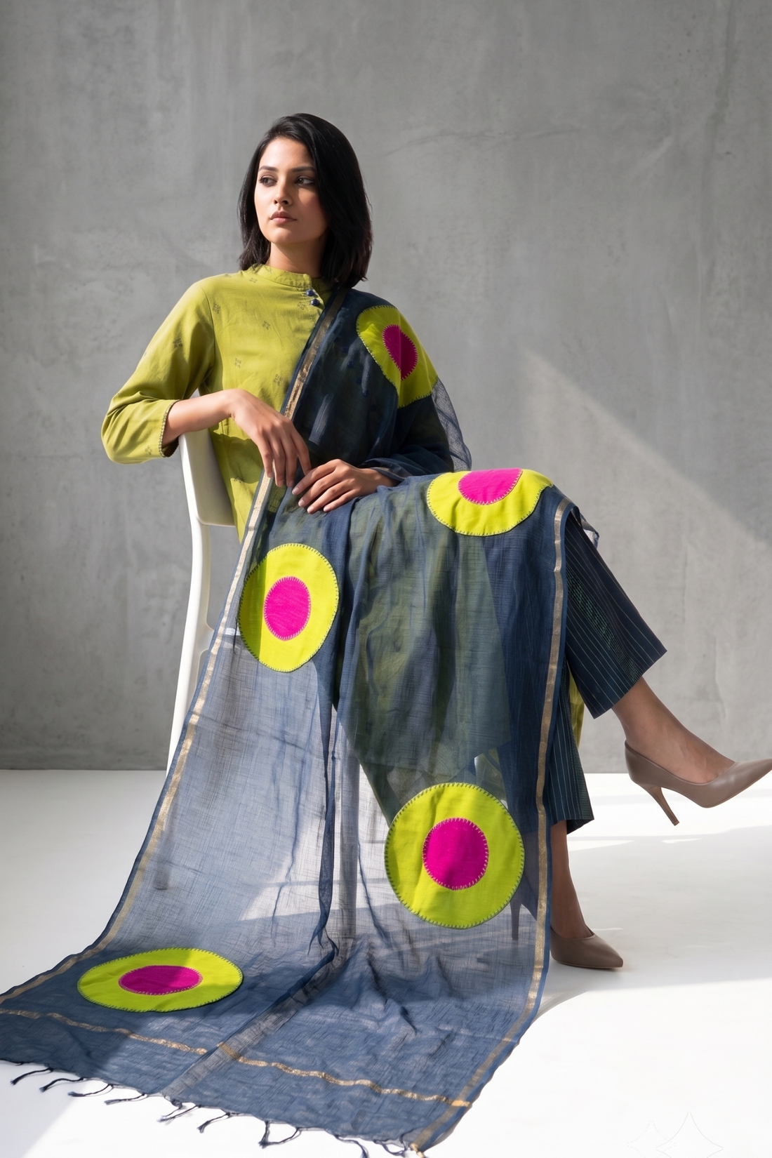 Green Blue Cross Potli Angrakha Kurta 