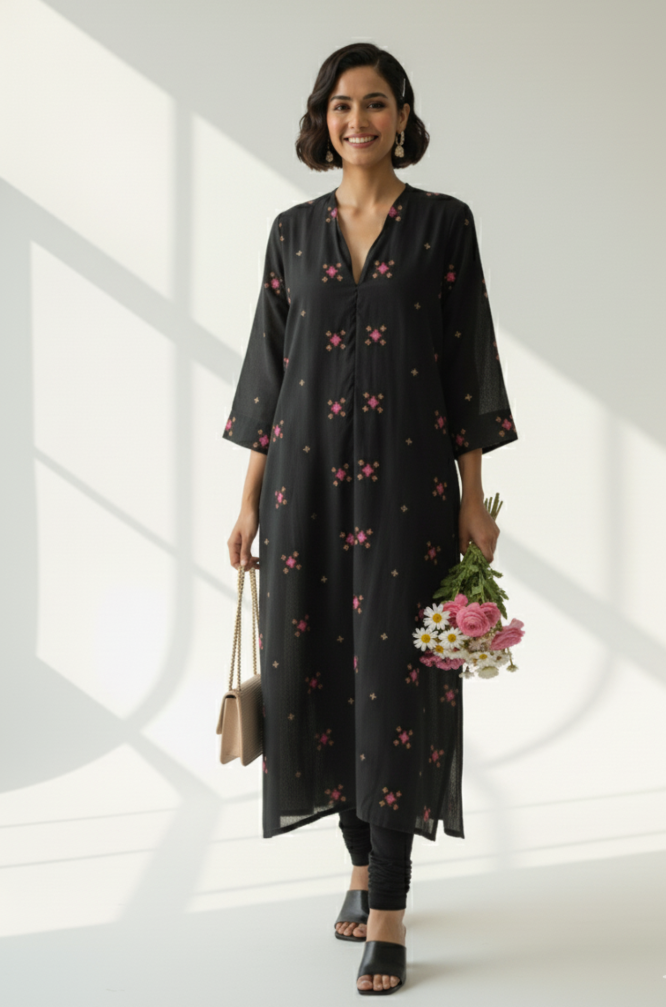 Midnight Spark Cotton Front Zipper A-Line Kurta