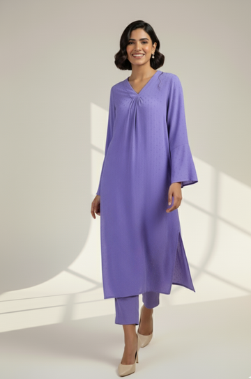 Coord Set- Wisteria Veil Modern Long Tunic Kurta and Pants (set of 2)