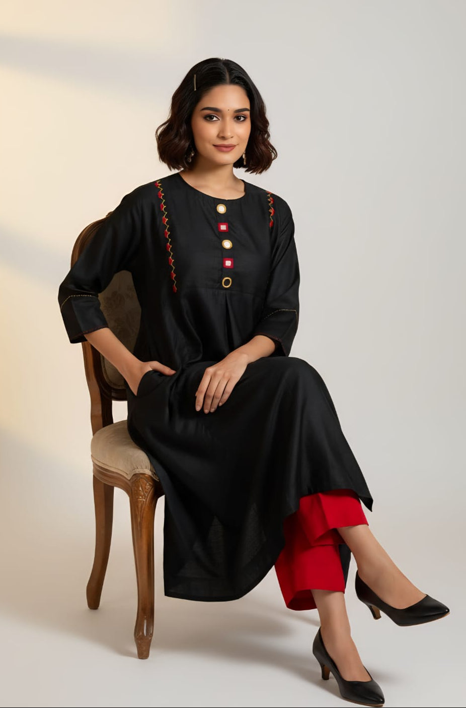Midnight Splendour Viscose Silk Kalidar Kurta