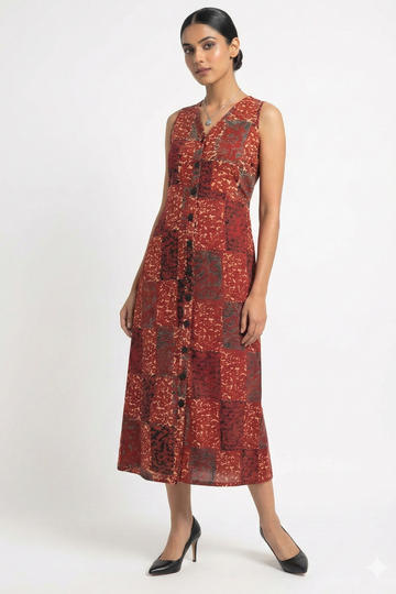 Redline Abstract V-neck Button Down Dress