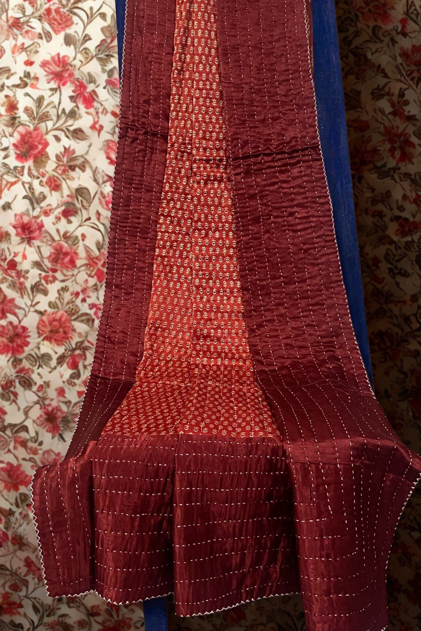 handcrafted mashroo single quilt with filler - madder red charm