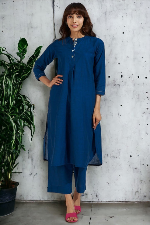 stand collar kurta with round hem - rose vale & iris bouquet