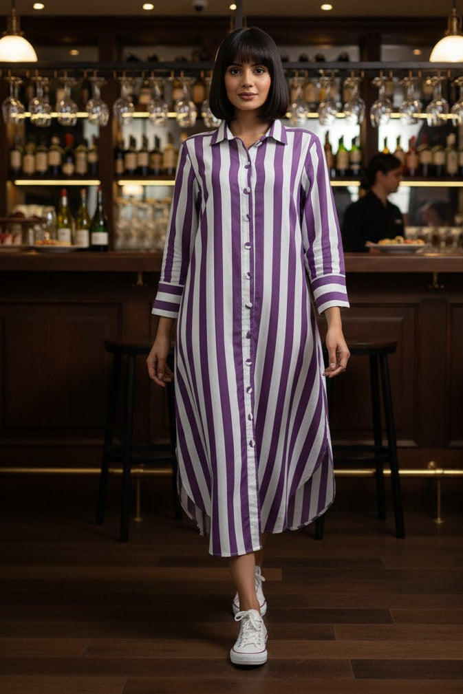 Lavender Line  Long Cotton Shirt Dress