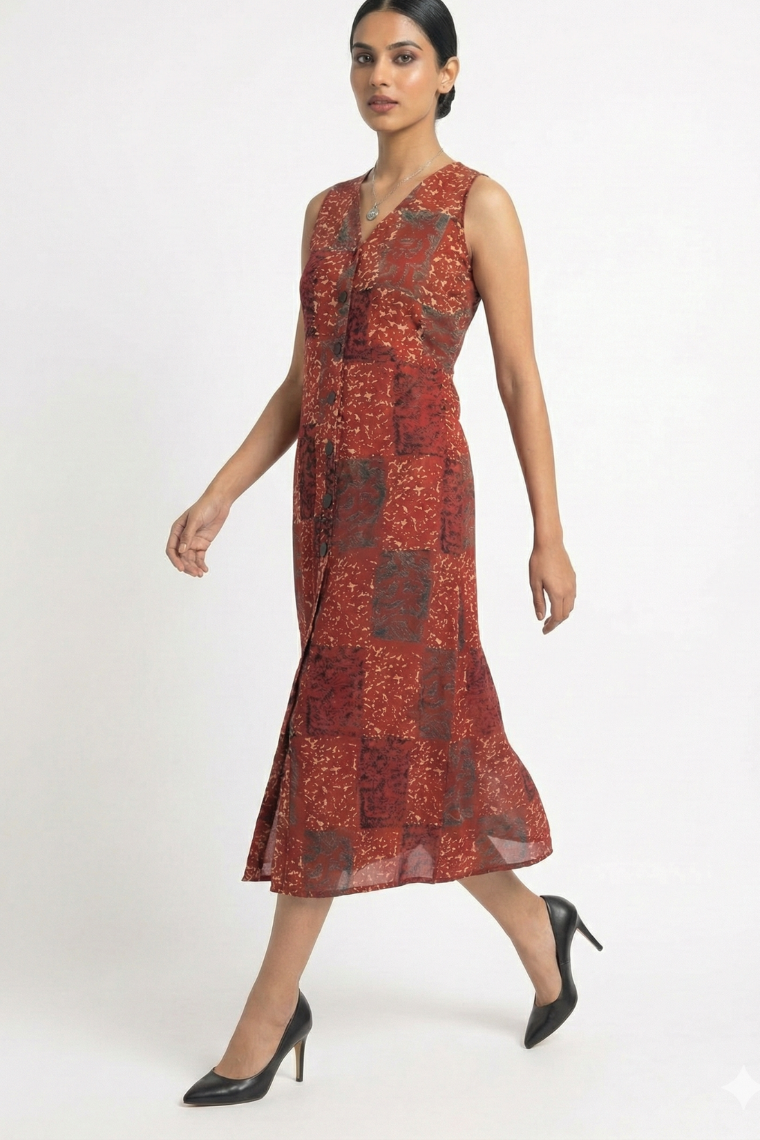 Redline Abstract V-neck Button Down Dress