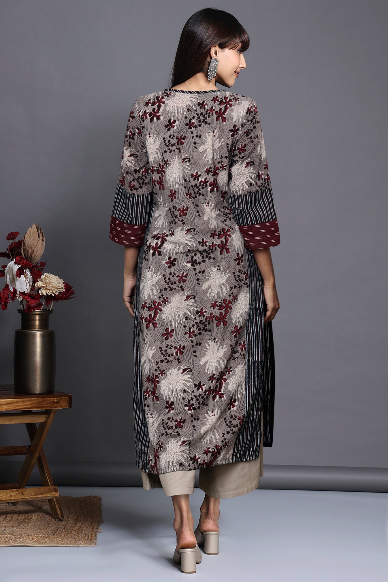 square panellled long kurta - blue canvas & moonlit dreamscape