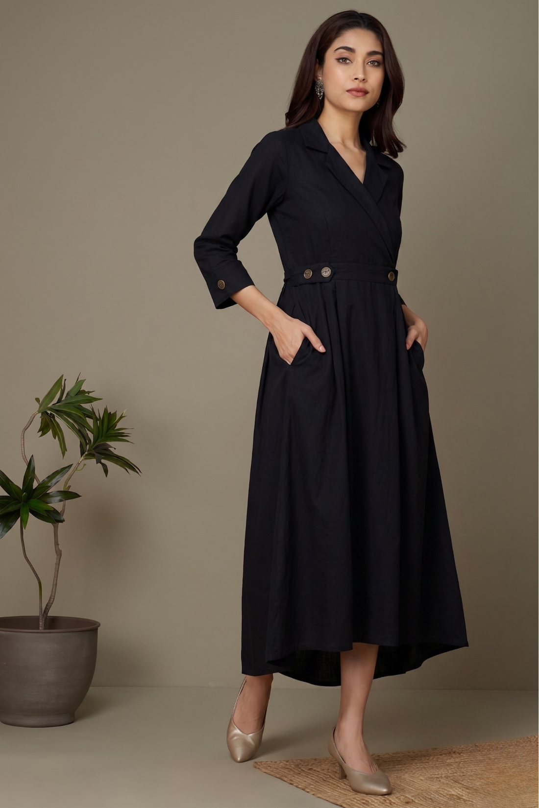 Black Classic Poplin Long Trench Dress