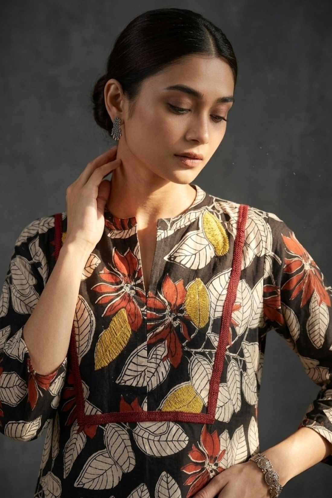 Black Flora Bagru Cotton Dress With Patch Pocket