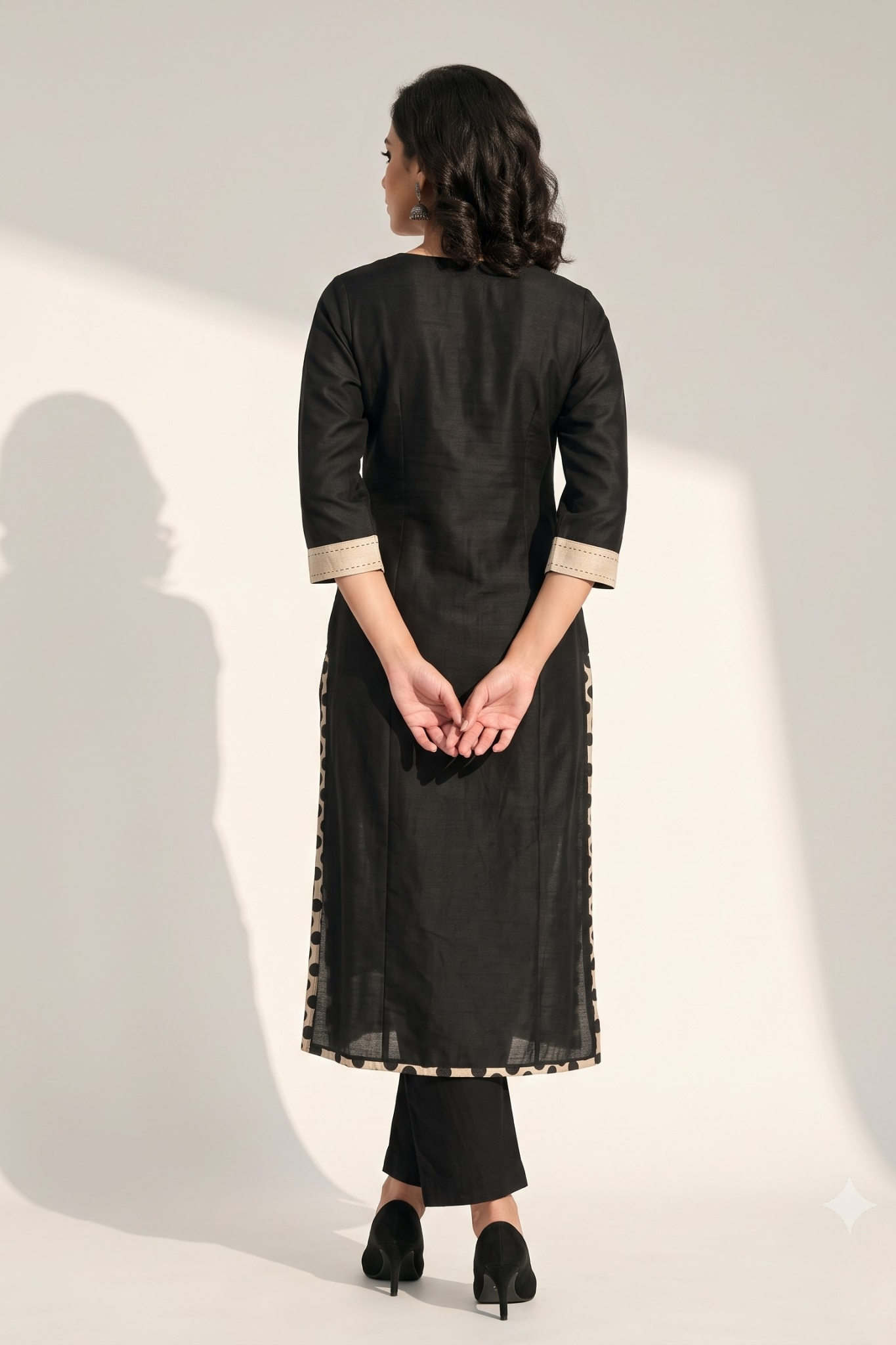 Black_Luxe_Weave_Long_Kurta_With_Yoke__Slit