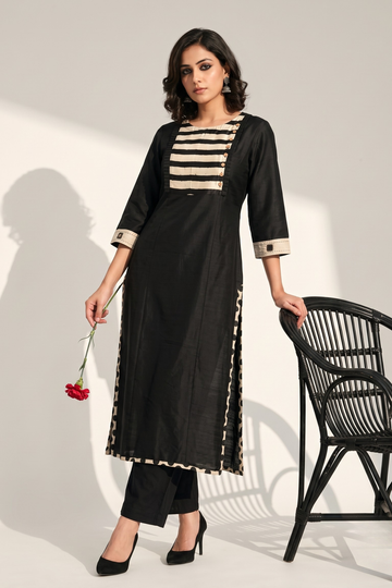 Black_Luxe_Weave_Long_Kurta_With_Yoke__Slit