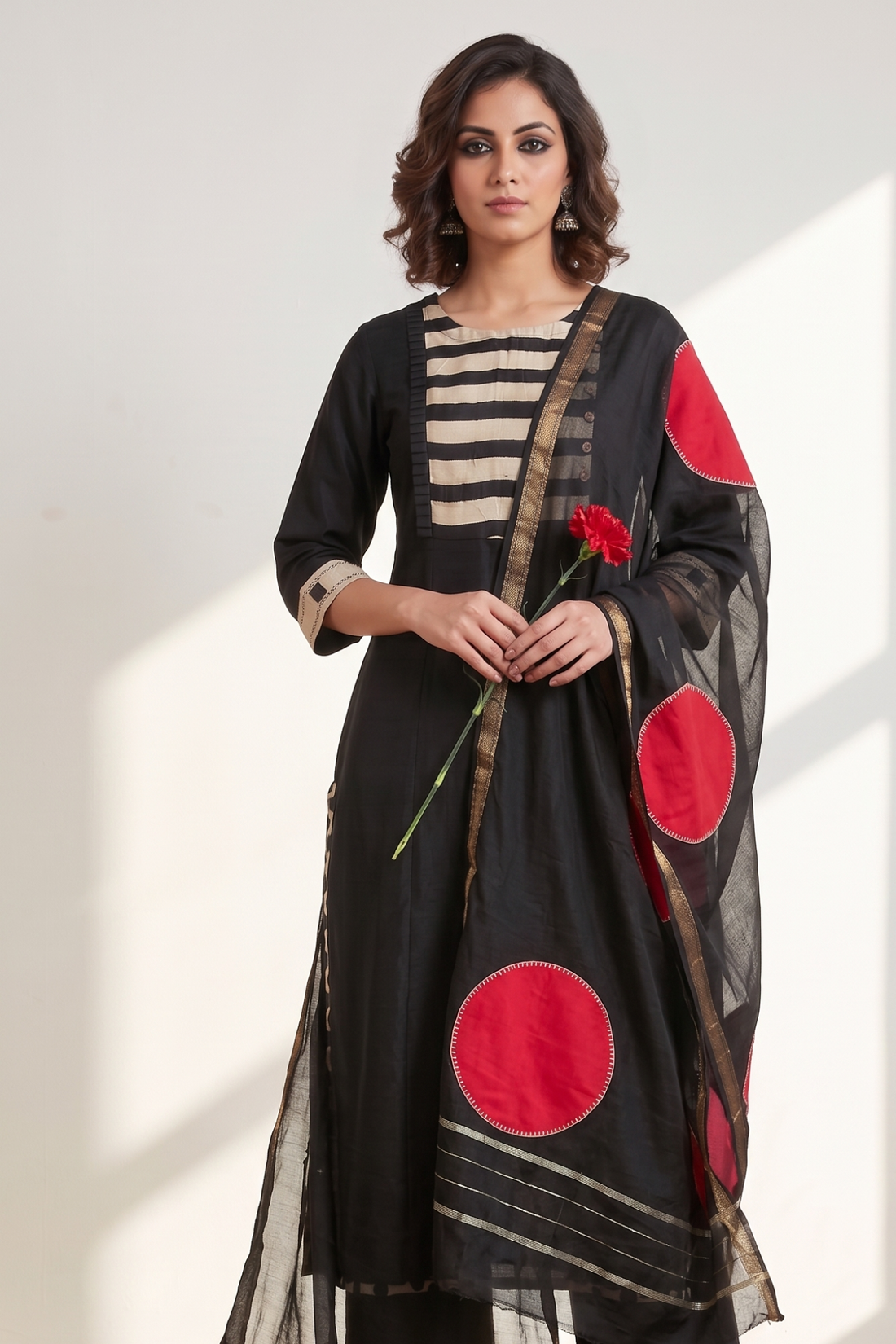 Black_Luxe_Weave_Long_Kurta_With_Yoke__Slit