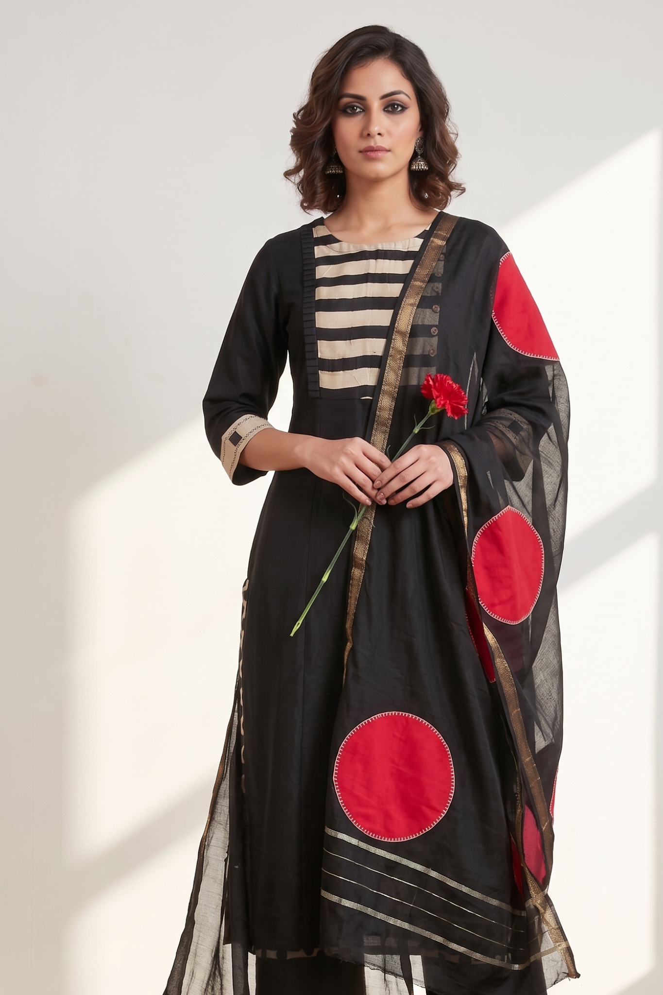 Black_Luxe_Weave_Long_Kurta_With_Yoke__Slit