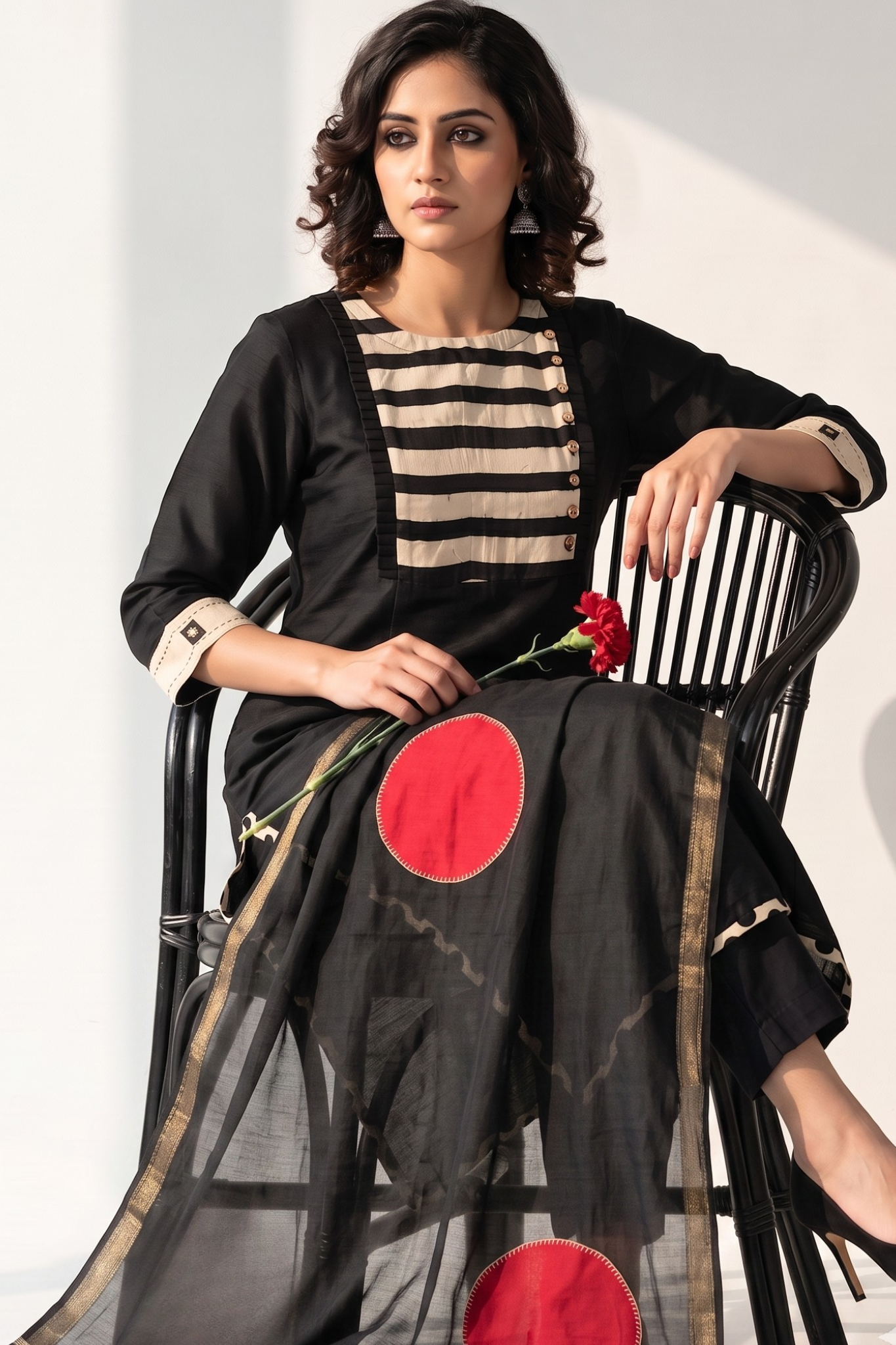 Black_Luxe_Weave_Long_Kurta_With_Yoke__Slit