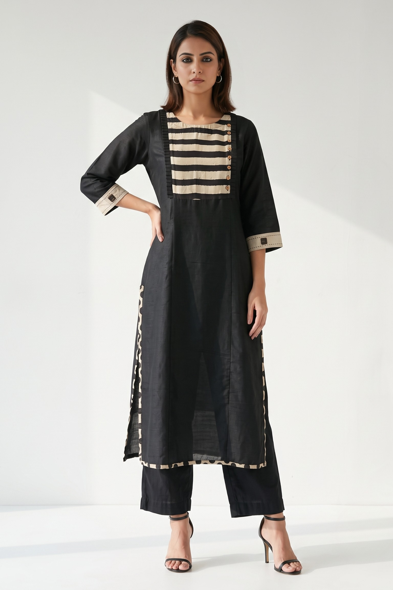 Black_Luxe_Weave_Long_Kurta_With_Yoke__Slit
