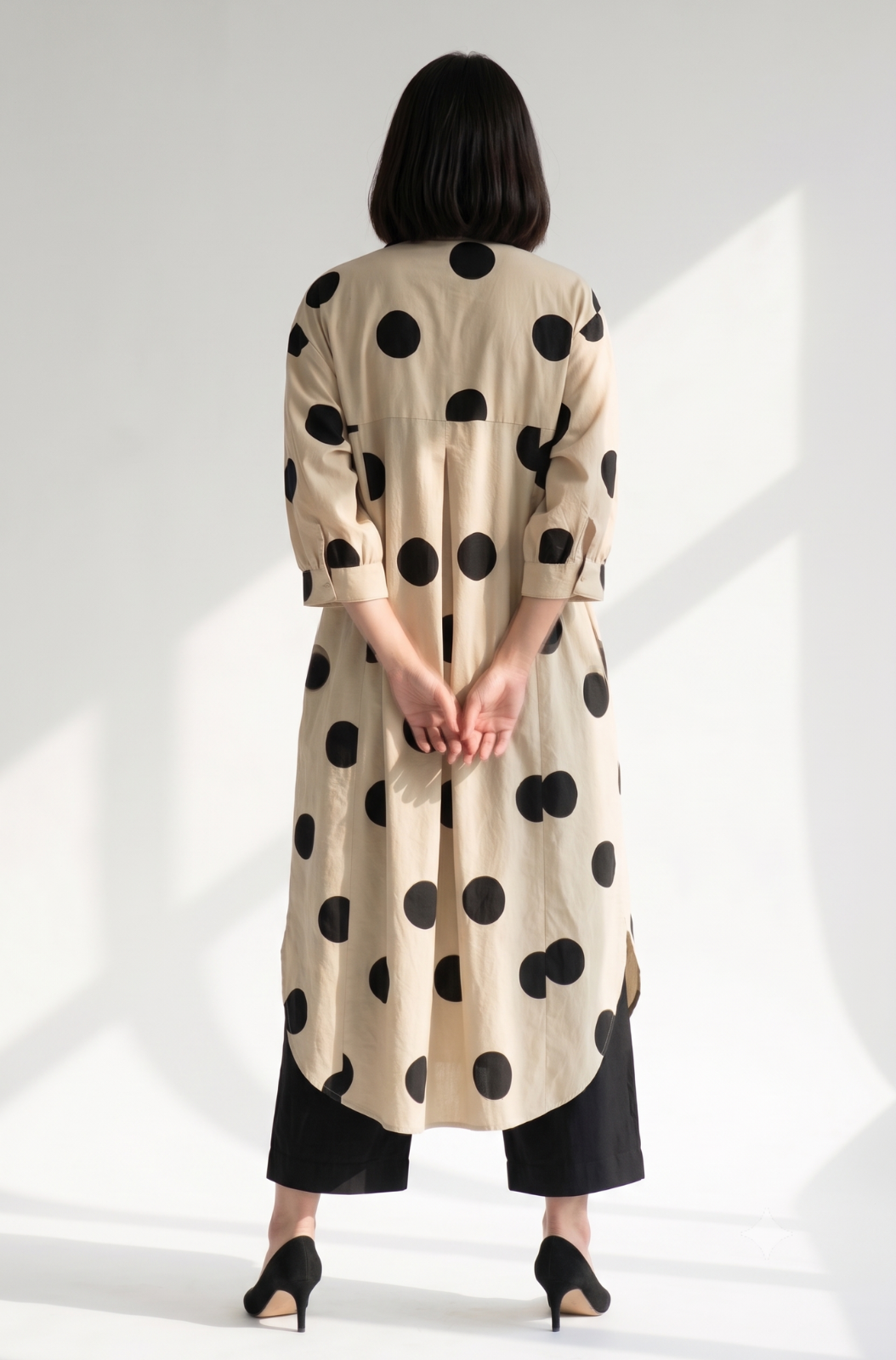 Offwhite Black polka Collar Dress with pockets