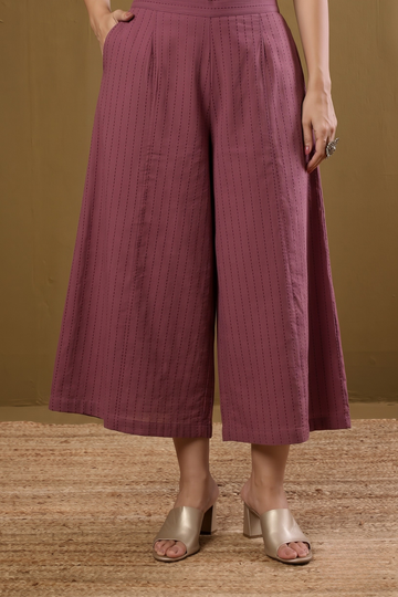 Box Pleated Culotte -Mauve with Black dotted lines