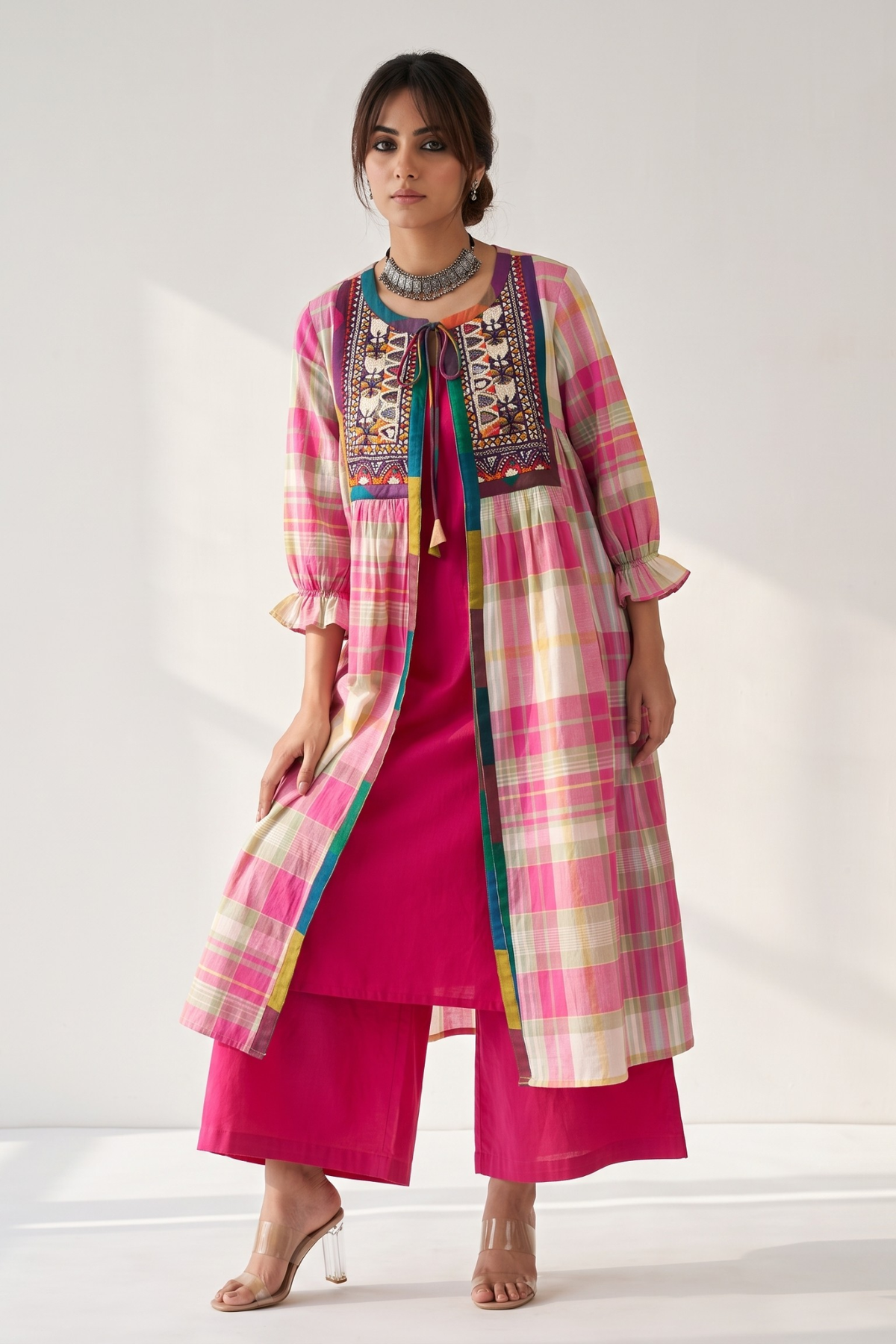 Candy_mint_Blossom_Checks_vintage_kutchi_yoke_jacket