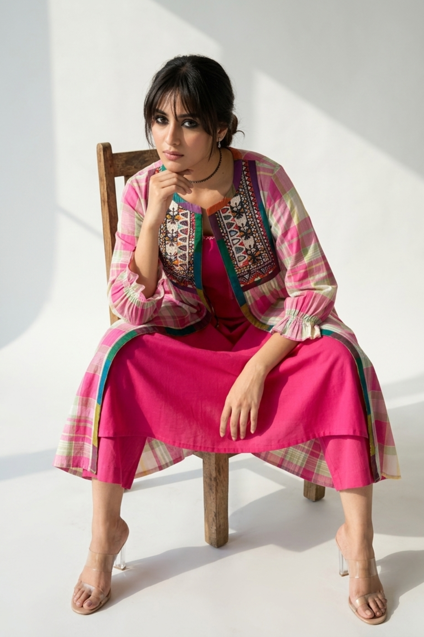 Candy Mint Blossom Madras Checks Vintage Kutchi yoke jacket - Pre orde ...