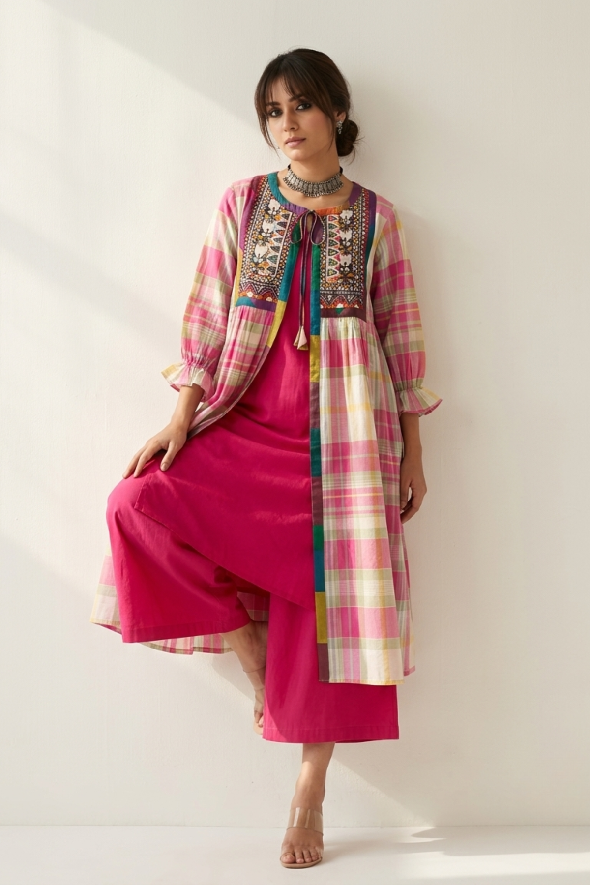 Candy_mint_Blossom_Checks_vintage_kutchi_yoke_jacket