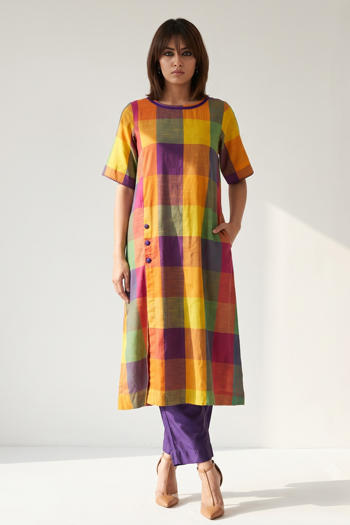 Carnival_Madras_Plaid_Cotton_Side_Button_Adjustable_Slit_Kurta