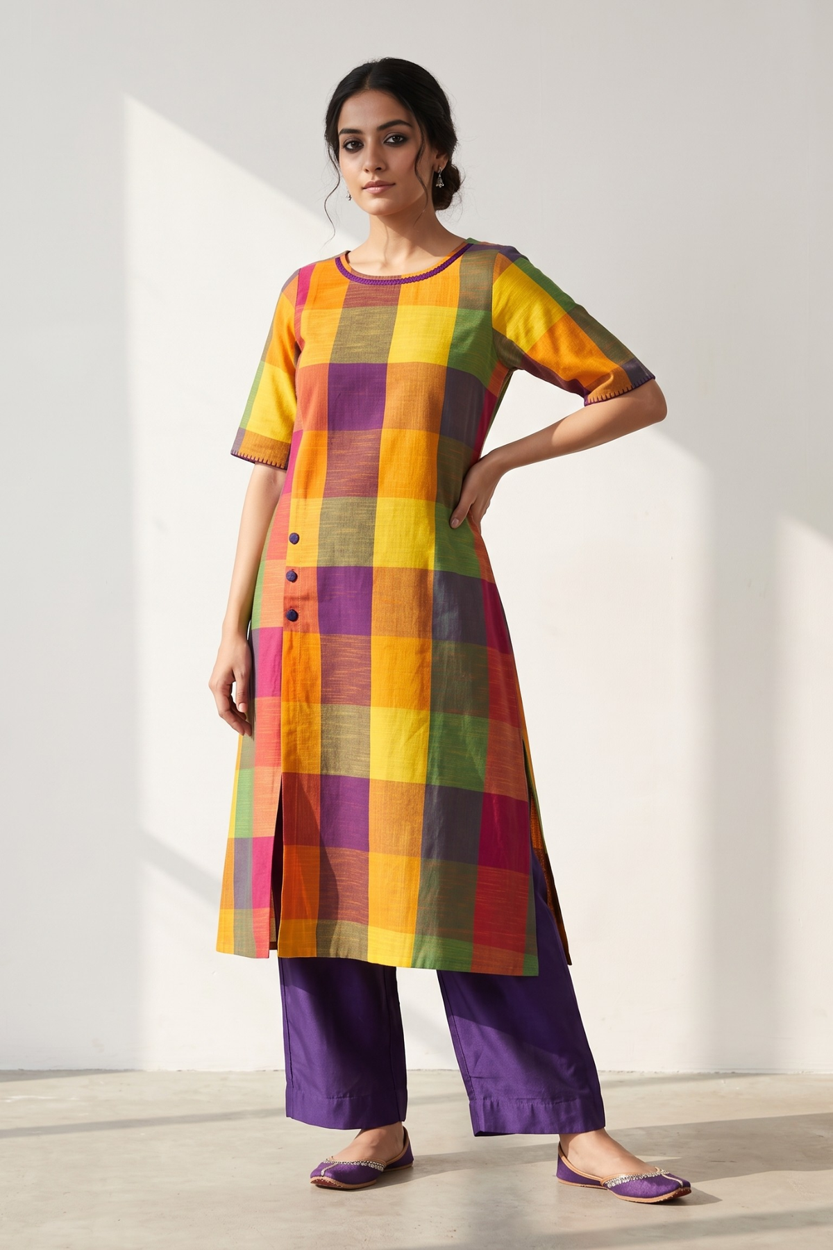 Carnival_Madras_Plaid_Cotton_Side_Button_Adjustable_Slit_Kurta